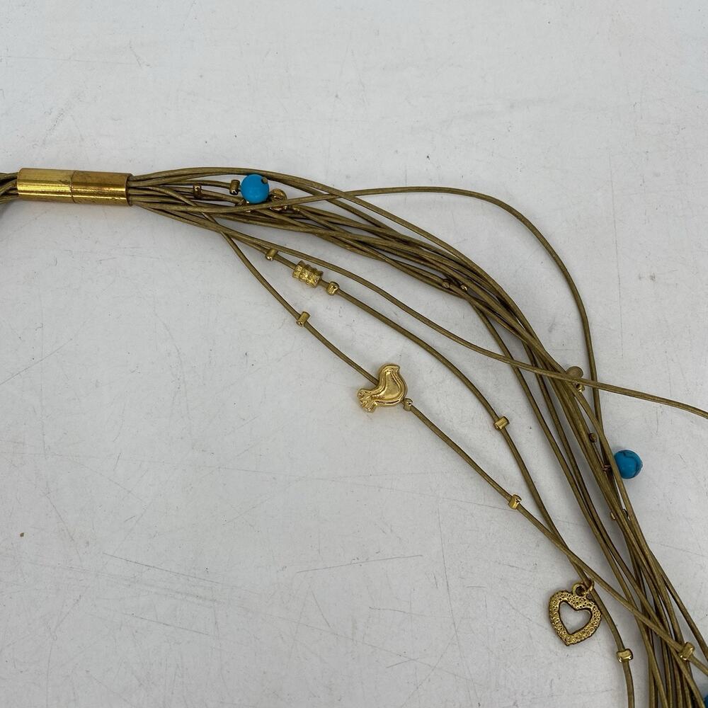 Vintage Multi Strand Charm Necklace Gold Tone Turquoise Beads Boho Layered - Picture 5 of 8
